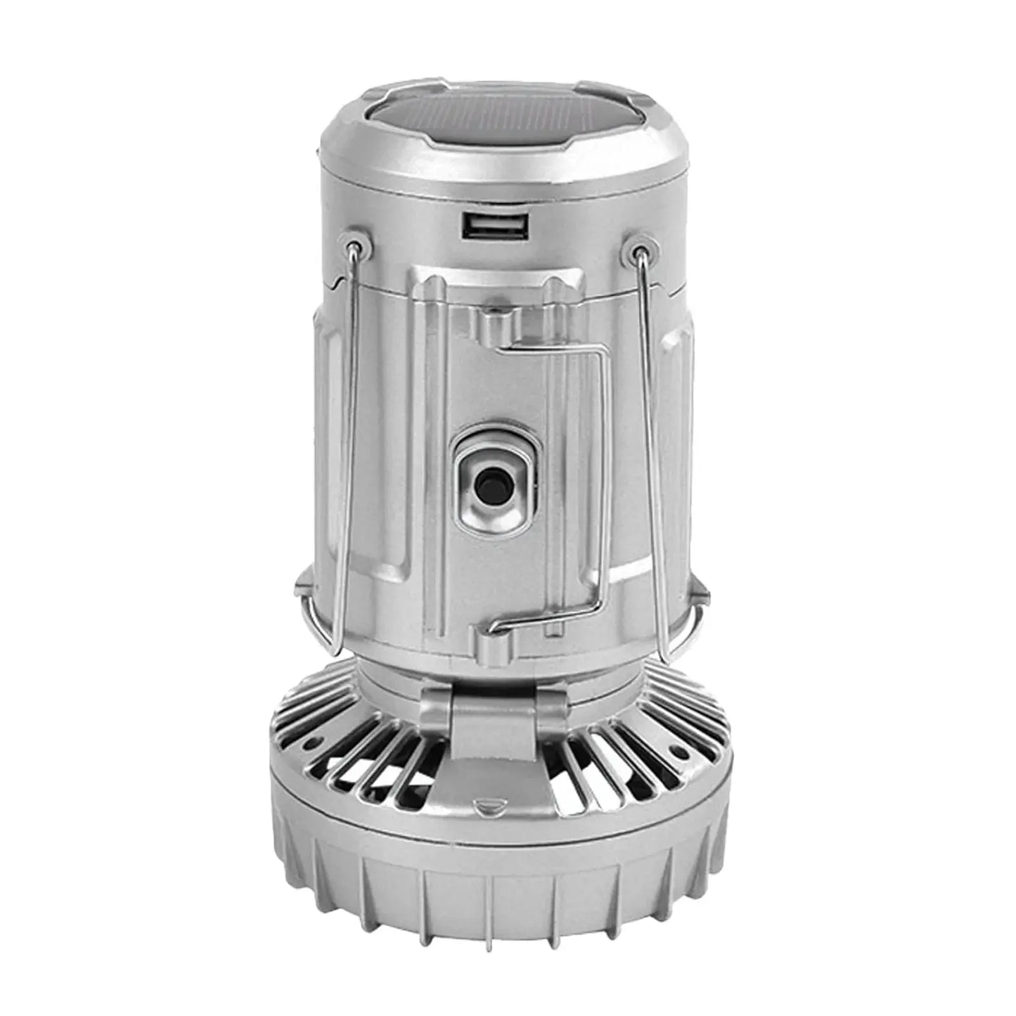 Smartlyo foldable camping fan light with adjustable brightness, compact design, and built-in fan for outdoor camping and travel.