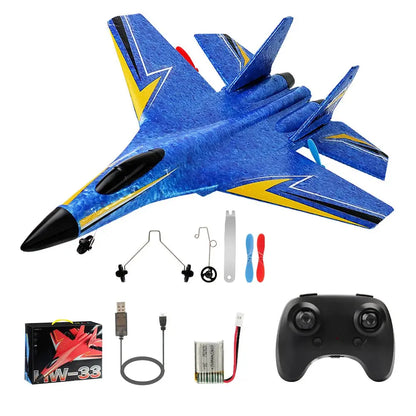 Smartlyo remote control SU-27 plane flying in the sky with detailed wings and fuselage, showcasing its design and size.