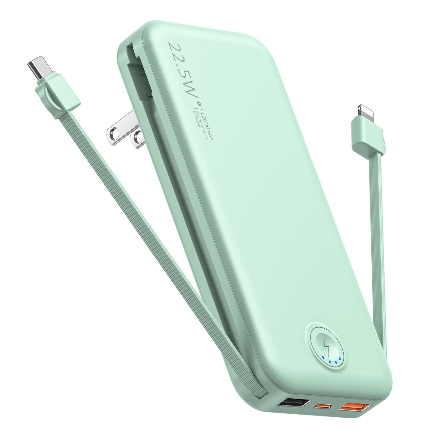Smartlyo portable charger with built-in cables, compact design and multiple charging ports for on-the-go device power.