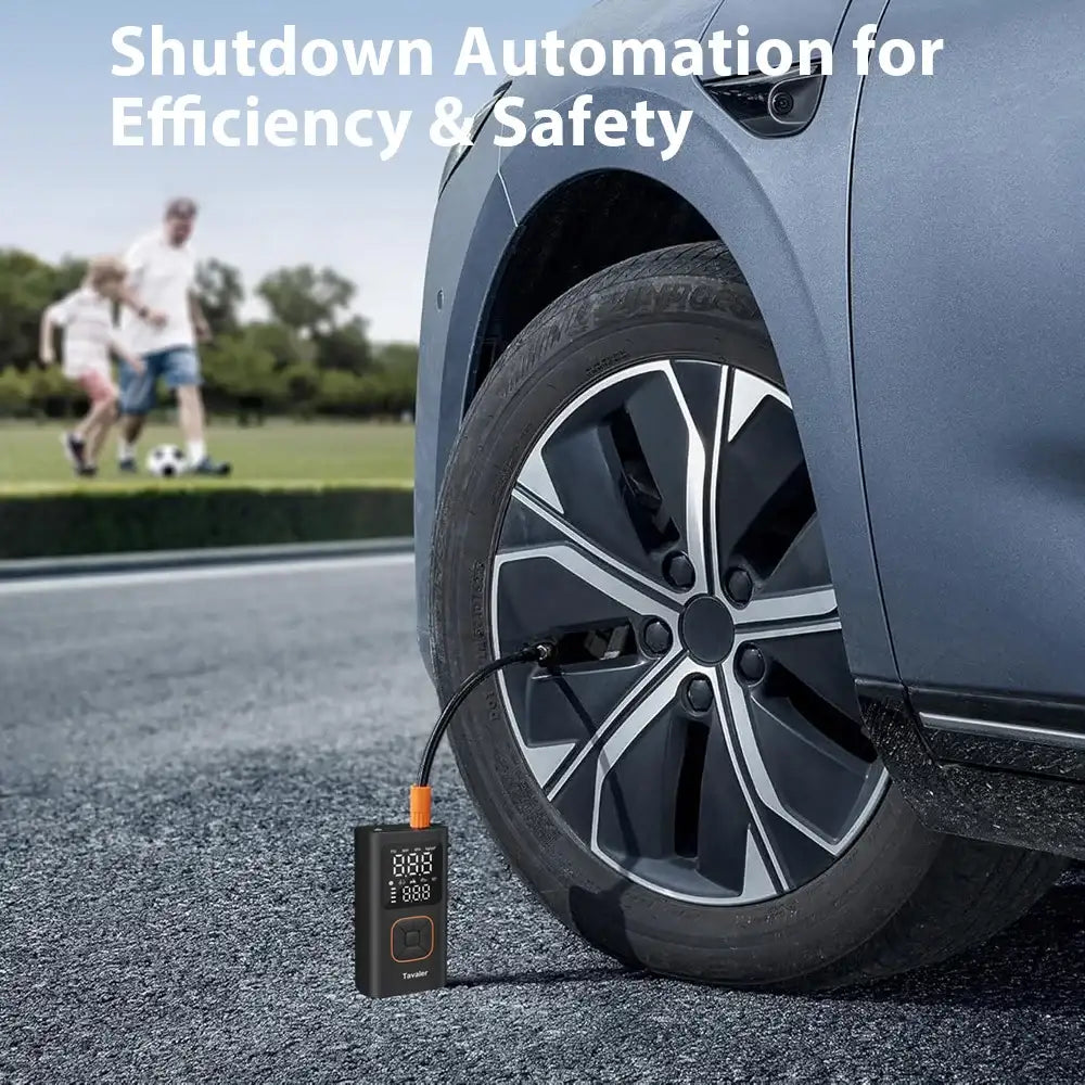 Smartlyo Wireless Air Pump with 150psi pressure, compact design, and digital display for easy inflation of tires and inflatables.