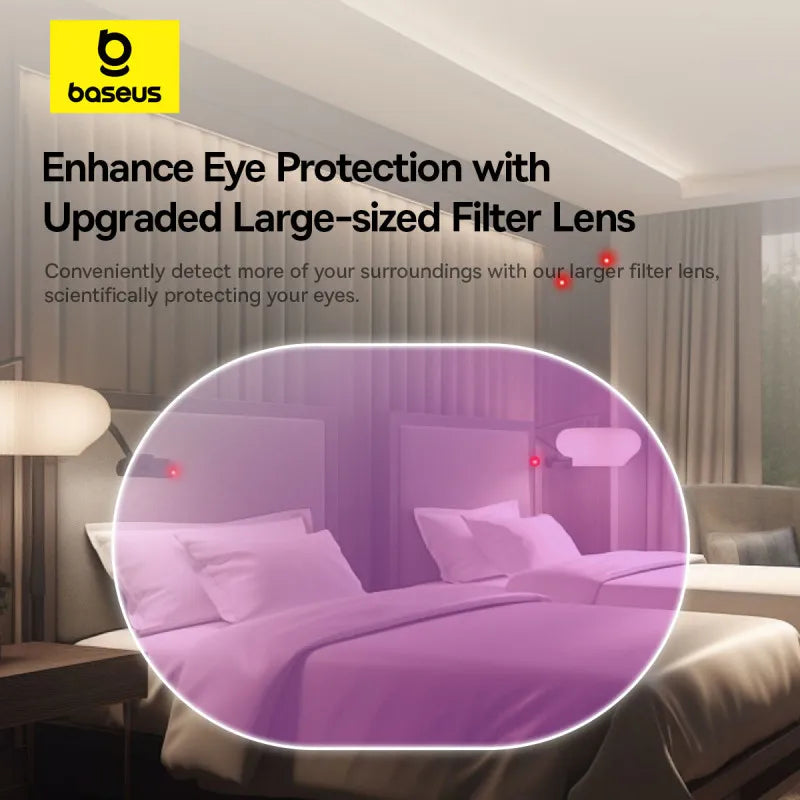 Smartlyo Baseus camera detector device showing LED indicators and buttons for detecting hidden cameras and surveillance equipment