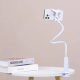 Smartlyo adjustable 360° rotating lazy phone holder with clamp attached to a desk, holding a smartphone securely.