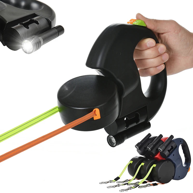 Dual retractable dog leash for two dogs
