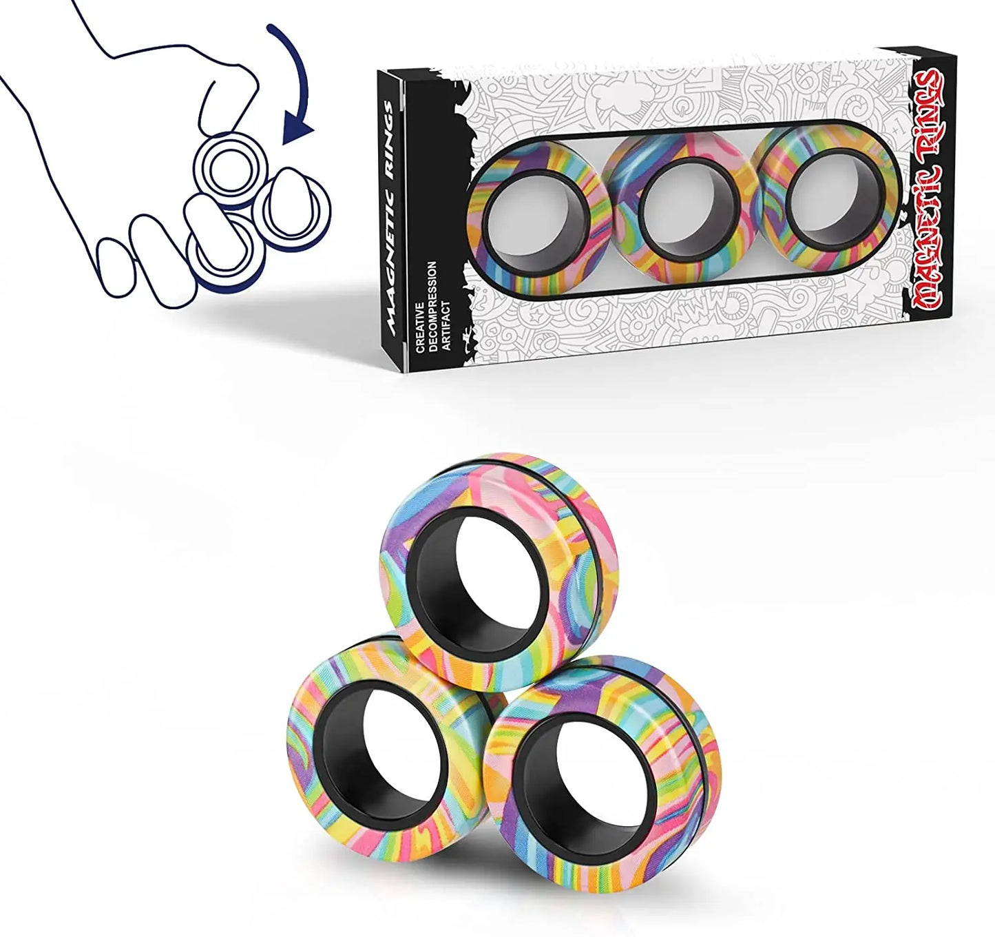 Magnetic Fidget Rings 3pcs – Finger Spinner Stress Relief Set