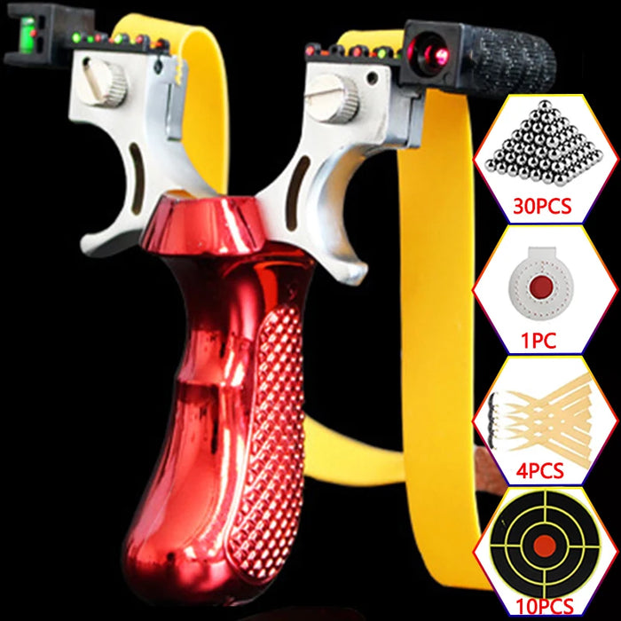 Smartlyo Laser Precision Slingshot with ergonomic grip and high-accuracy laser aiming device, ideal for target shooting and outdoor use.