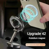 Smartlyo 360° magnetic cell phone holder with strong grip, mounted on a car dashboard, providing secure hands-free phone use.