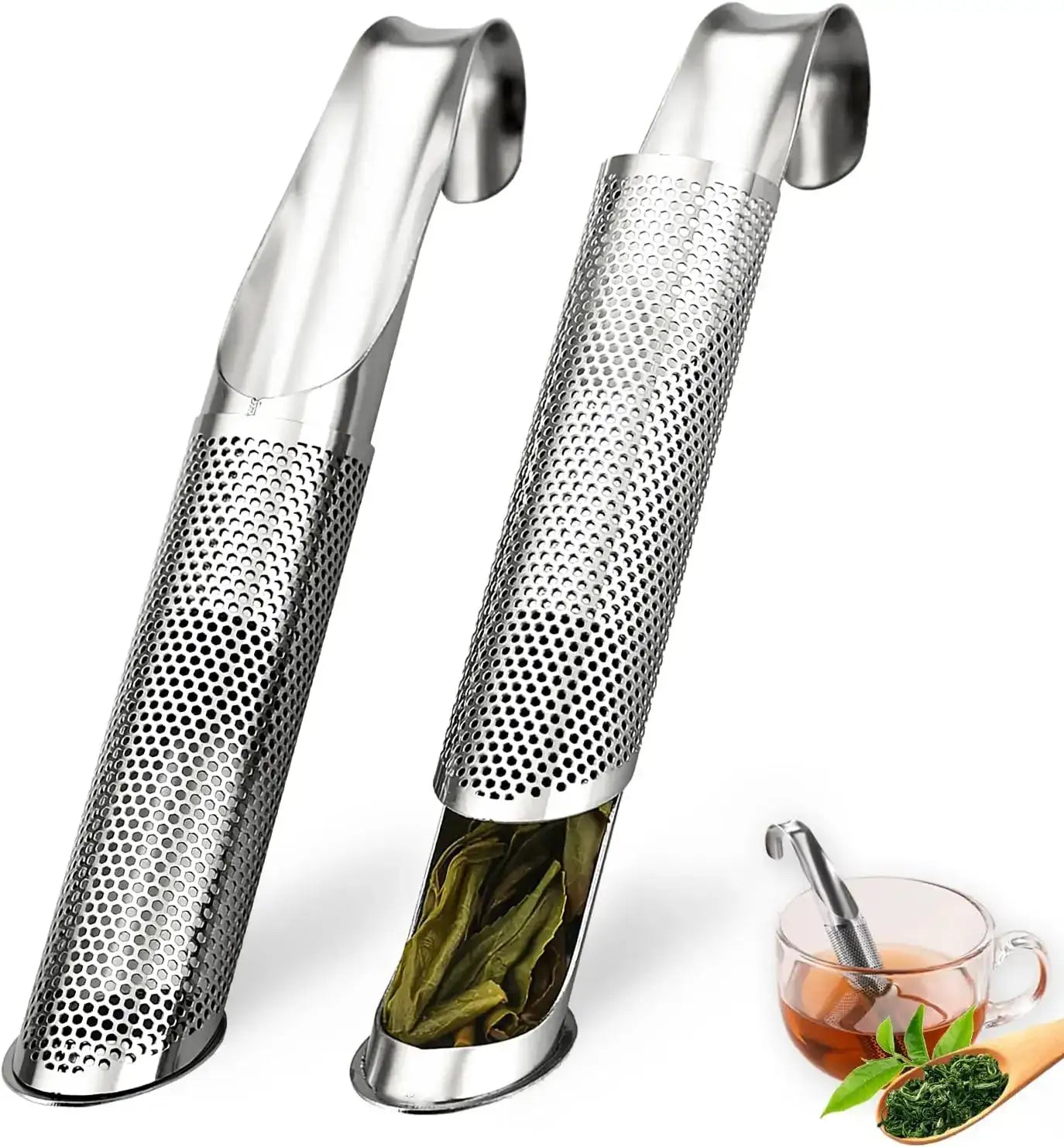 Smartlyo stainless steel mesh tea strainer with long handle, ideal for loose leaf tea, coffee, spices, and drink infusions.