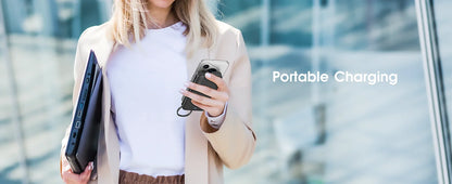 Smartlyo portable charger with built-in cables, compact design, and multiple charging ports for convenient mobile device power.