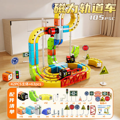 Magnetic Racing Car Track Set with Motorized Train & Gravity Maze