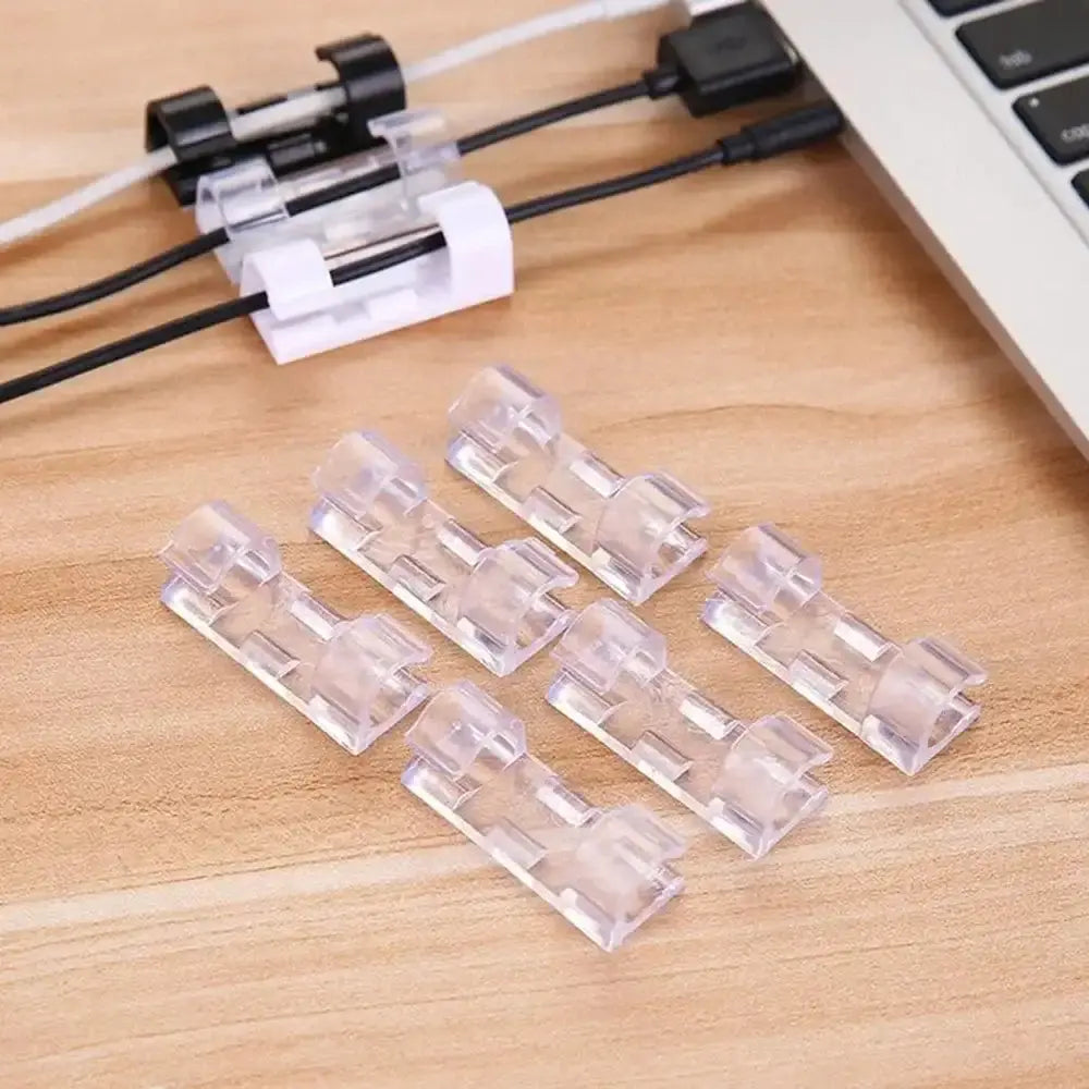 Set of 20 transparent adhesive cable clips by Smartlyo for organizing and securing cords and cables neatly.