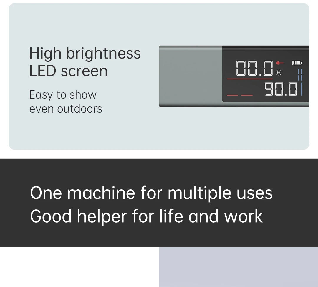 Smartlyo Laser Protractor Digital Inclinometer showing digital angle measurement on a sleek device display.