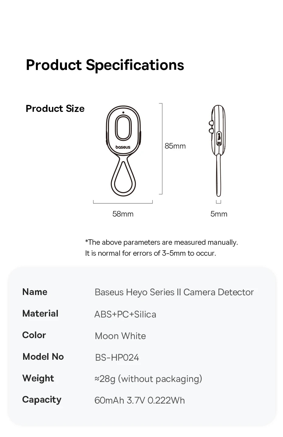 Smartlyo Baseus Camera Detector device with display screen, designed to detect hidden cameras and surveillance equipment.