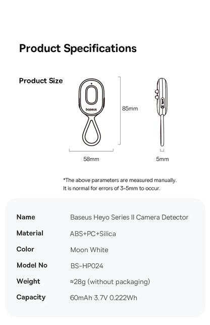 Smartlyo Baseus Camera Detector device with display screen, designed to detect hidden cameras and surveillance equipment.