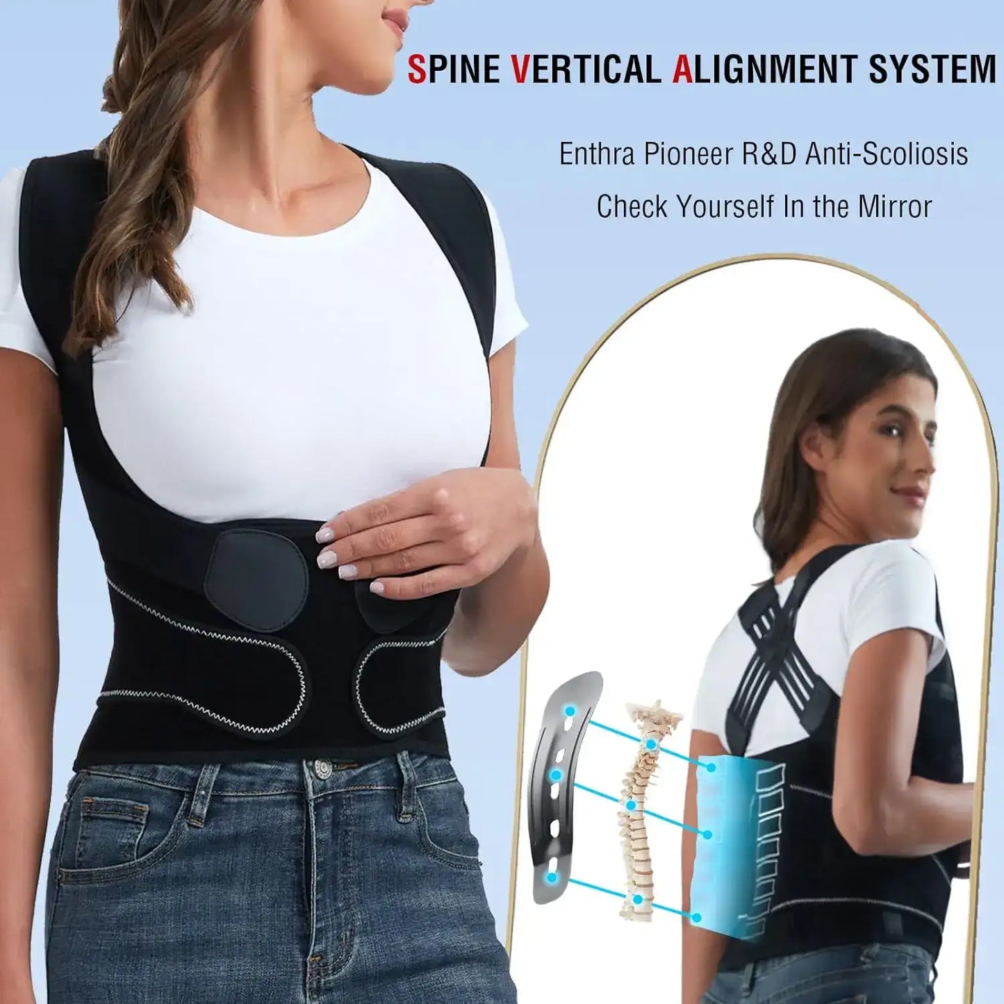 Smartlyo posture corrector for women and men, adjustable support belt for improved posture and spinal alignment.