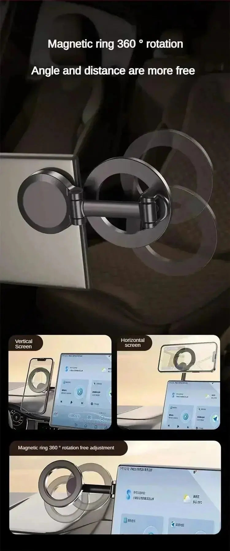 Smartlyo 360° magnetic cell phone holder with strong magnetic grip, adjustable rotation, and sleek design for secure phone mounting.