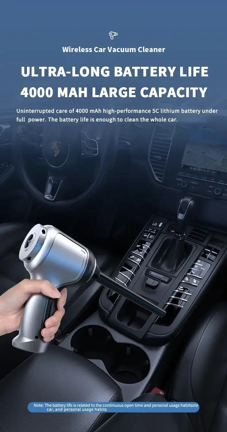Smartlyo wireless car vacuum cleaner, cordless and portable, with a sleek design for cleaning vehicle interiors effectively.