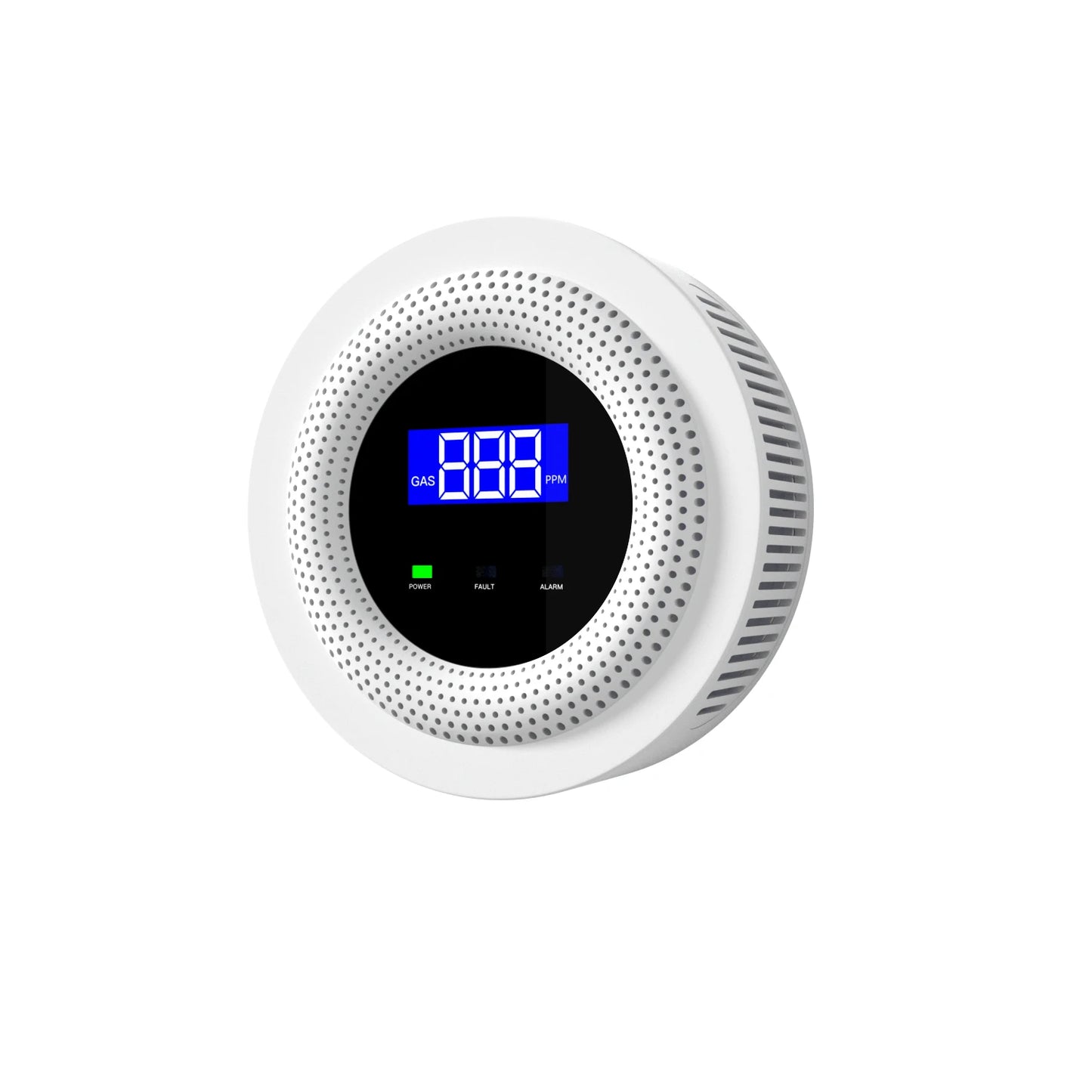 Smartlyo Tuya WiFi combustible gas leak sensor showing device with digital display and sensor components for detecting gas leaks