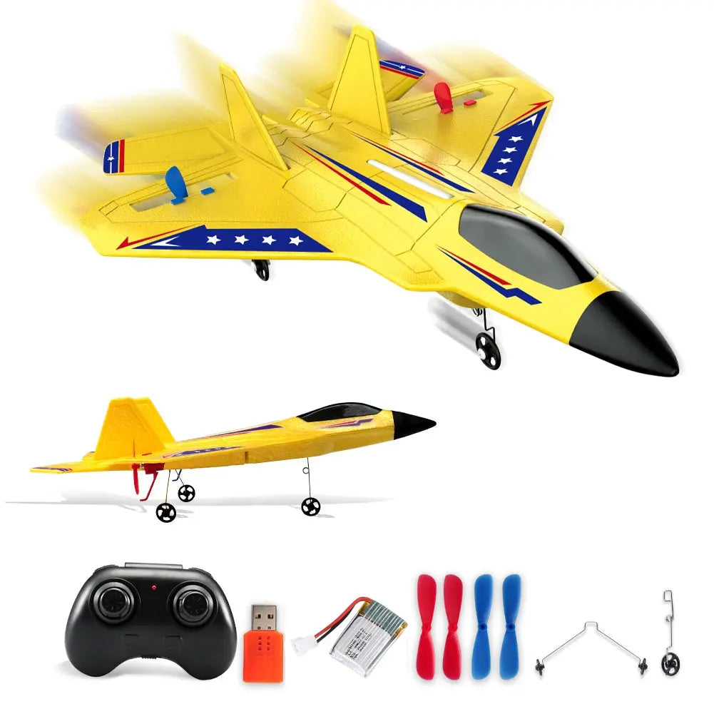 Smartlyo SU35 RC plane toy shown in flight with detailed design and colorful markings on a clear sky background.