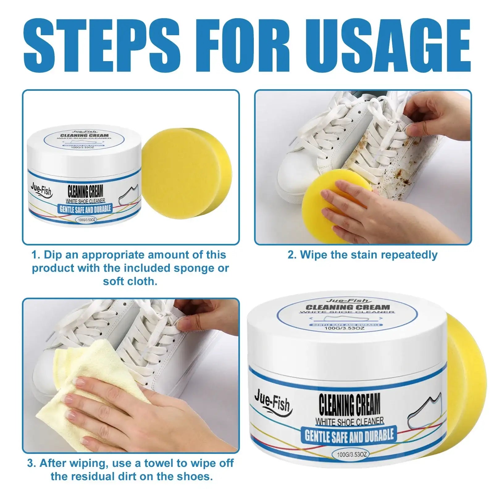 Smartlyo white shoe cleaning cream in a jar, showing the product's creamy texture and clean packaging for sneaker and shoe upkeep