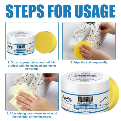 Smartlyo white shoe cleaning cream in a jar, showing the product's creamy texture and clean packaging for sneaker and shoe upkeep