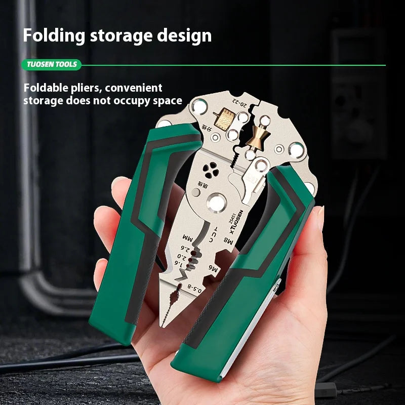 Foldable Wire Stripper & Crimping Pliers with Voltage Detector
