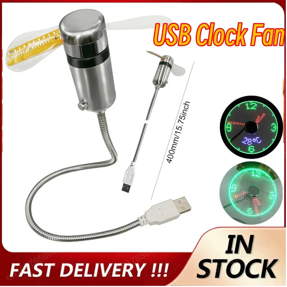 Smartlyo LED clock fan mini fan powered by DC 5V with digital clock display and compact design, ideal for desktop use.