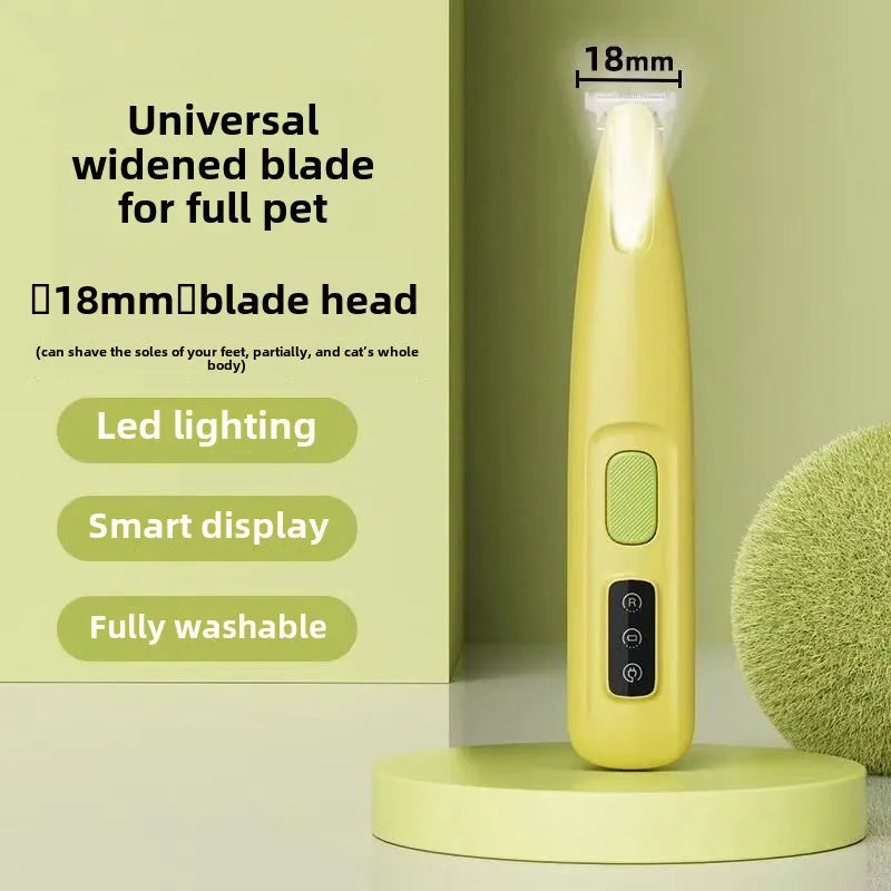 Smartlyo dog paw trimmer with LED light showing sleek design and trimming blades for safe pet paw grooming.