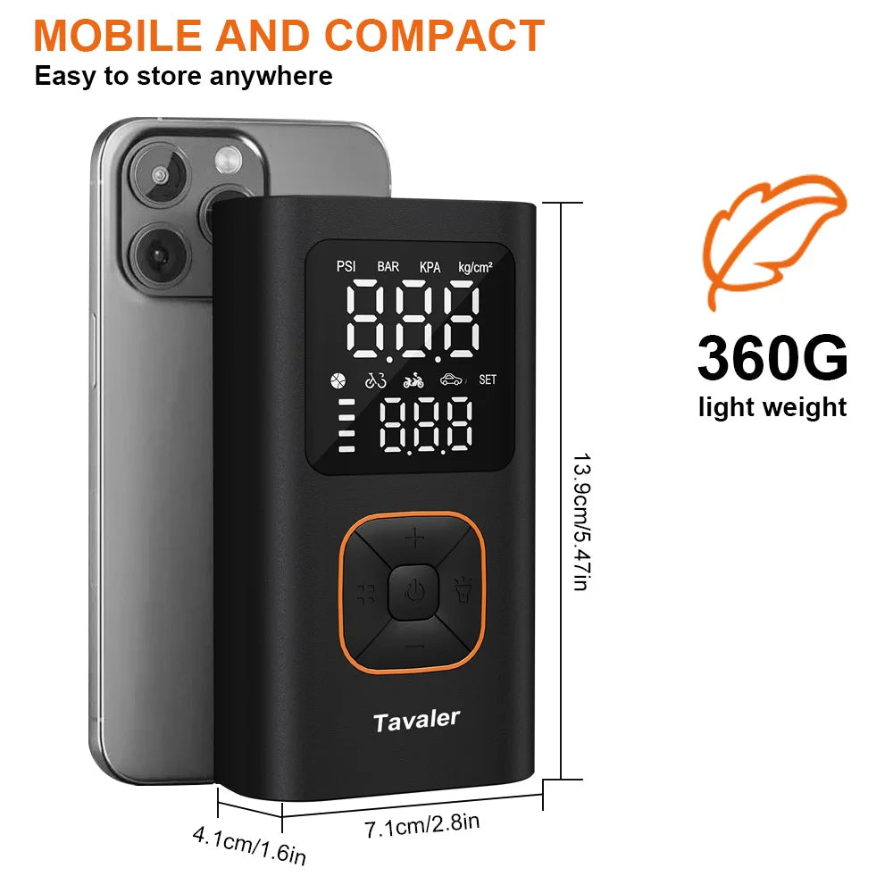 Wireless Air Pump by Smartlyo displaying a compact, portable pump with digital controls and a 150psi capacity.