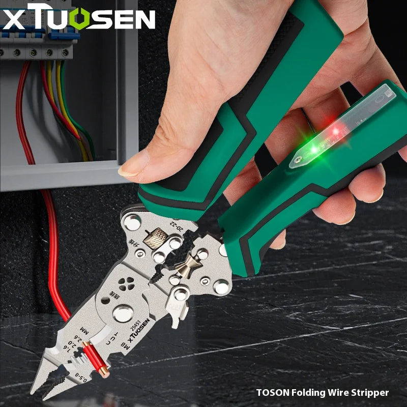 Foldable Wire Stripper & Crimping Pliers with Voltage Detector