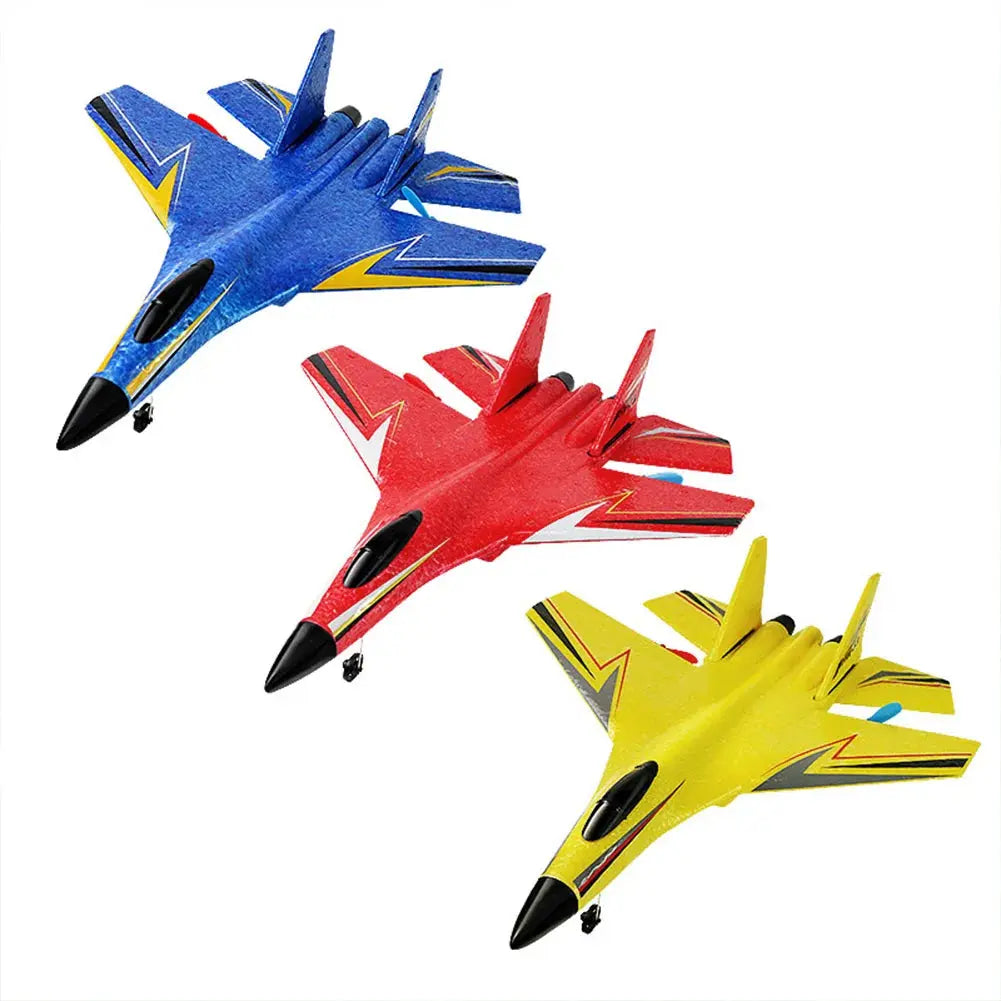 Smartlyo RC SU-27 plane remote control model flying in the sky with detailed black and white design.