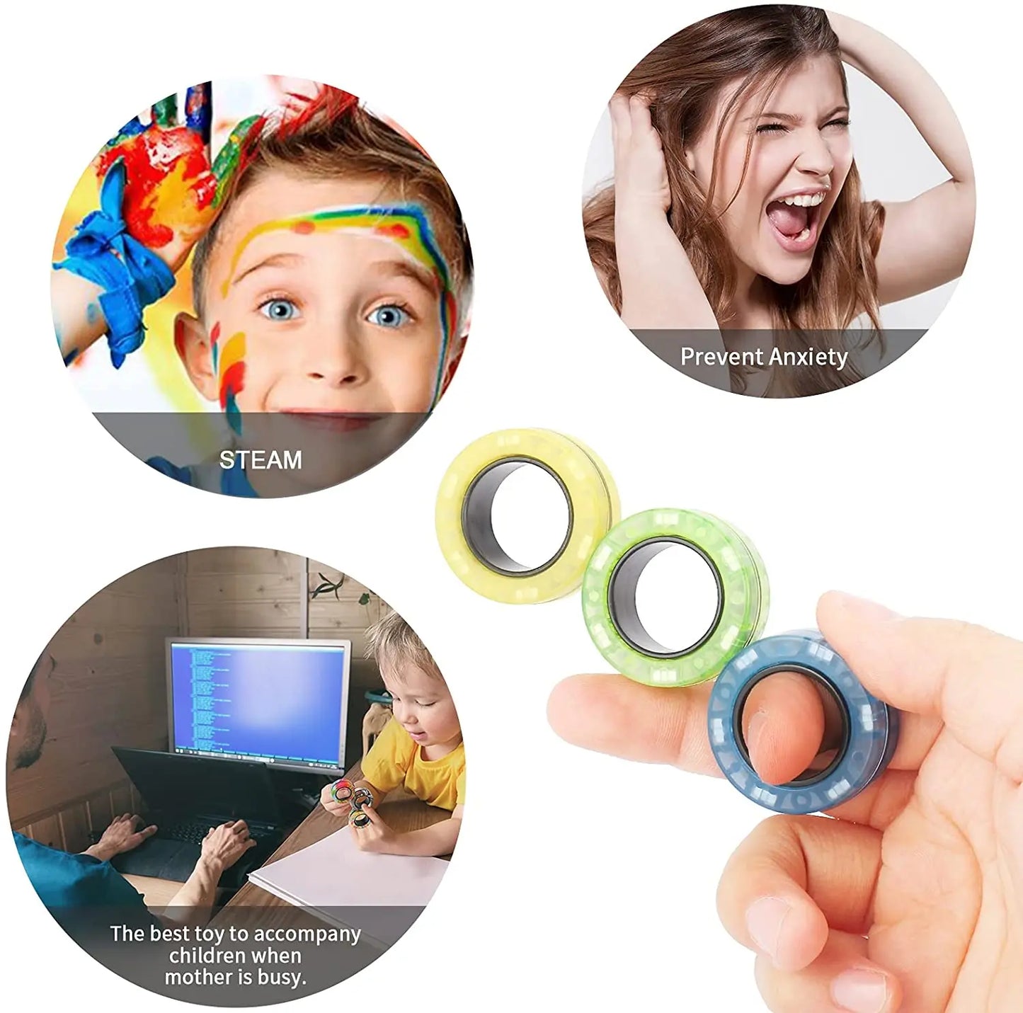 Magnetic Fidget Rings 3pcs – Finger Spinner Stress Relief Set