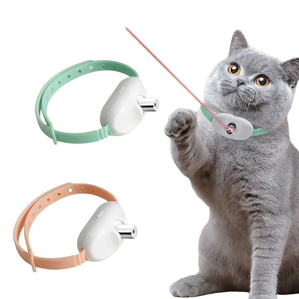 Smartlyo automatic moving laser cat collar toy with laser projection and adjustable strap for feline entertainment.