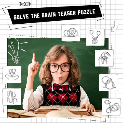 Metal 3D Wire IQ Brain Teaser Puzzle Set — Montessori Wit Game