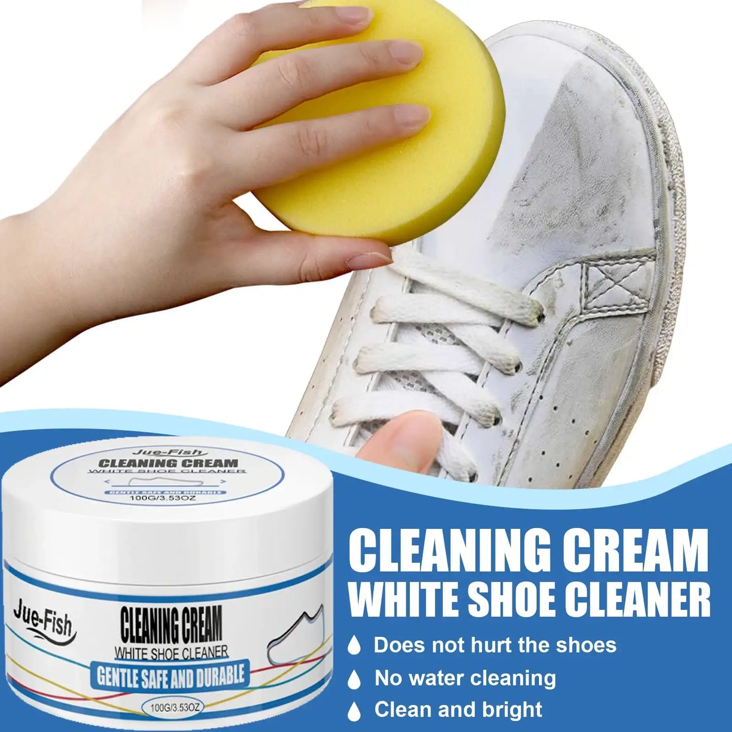 Smartlyo white shoe cleaning cream in a container, designed to clean and restore the brightness of white footwear.