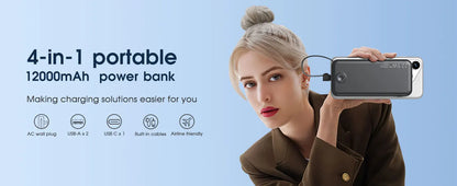 Smartlyo portable charger with built-in cables, compact and lightweight design for convenient mobile device charging.
