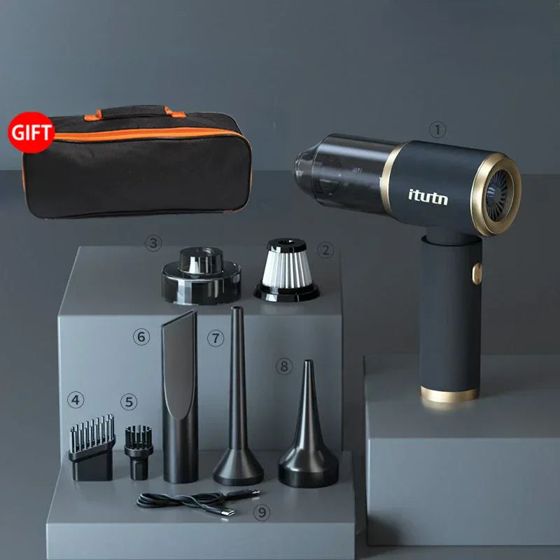 Smartlyo ITUTN wireless car vacuum cleaner shown in black with handheld design, compact and portable for car interior cleaning.