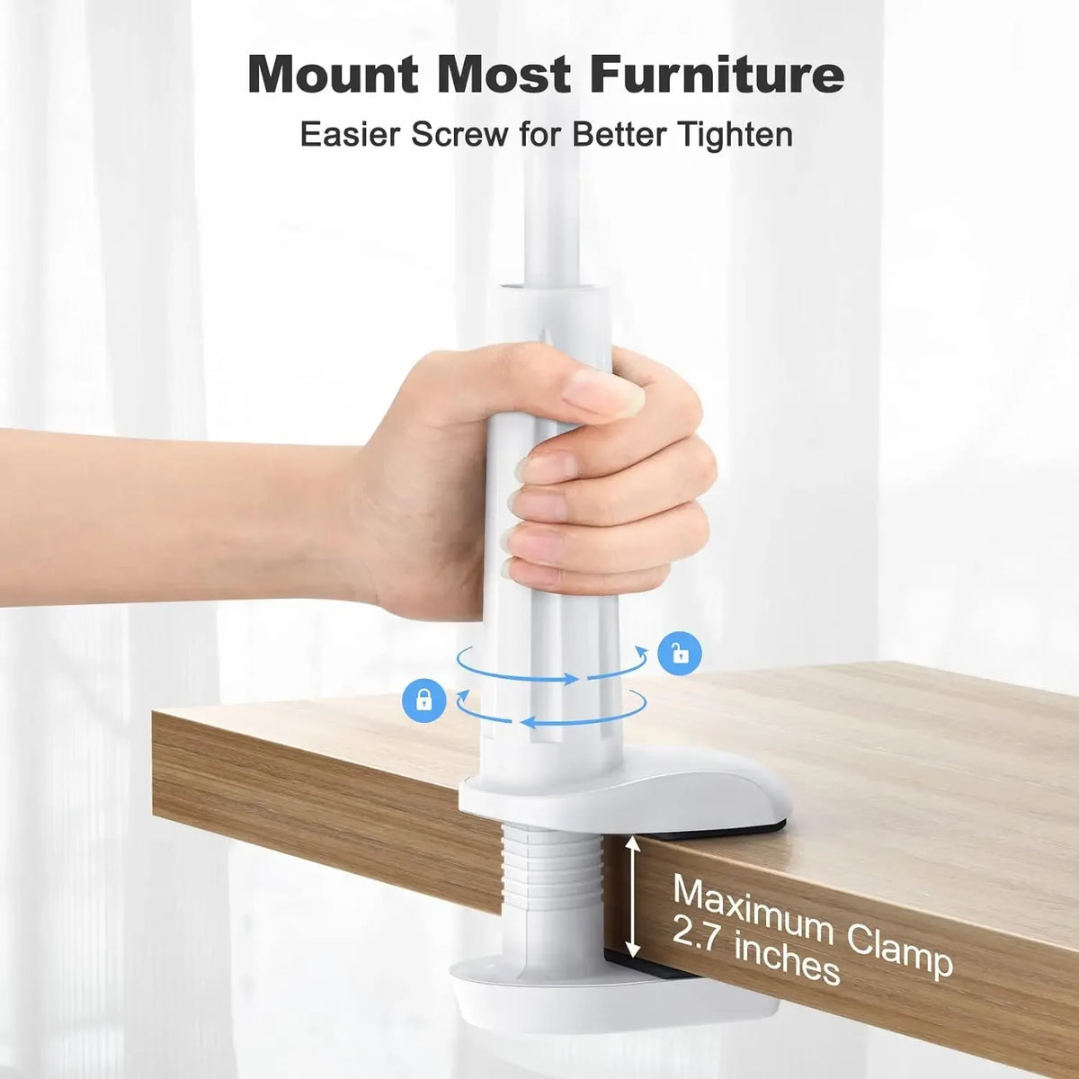Smartlyo adjustable 360° rotating lazy phone holder with clamp, showing the flexible mount attached to a desk or surface.
