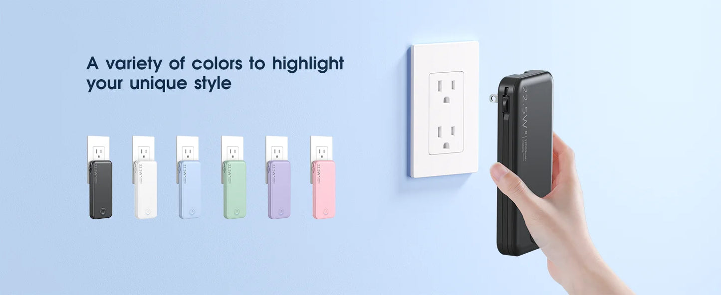 Smartlyo portable charger with built-in cables, compact design, and multiple charging ports for convenient on-the-go power.