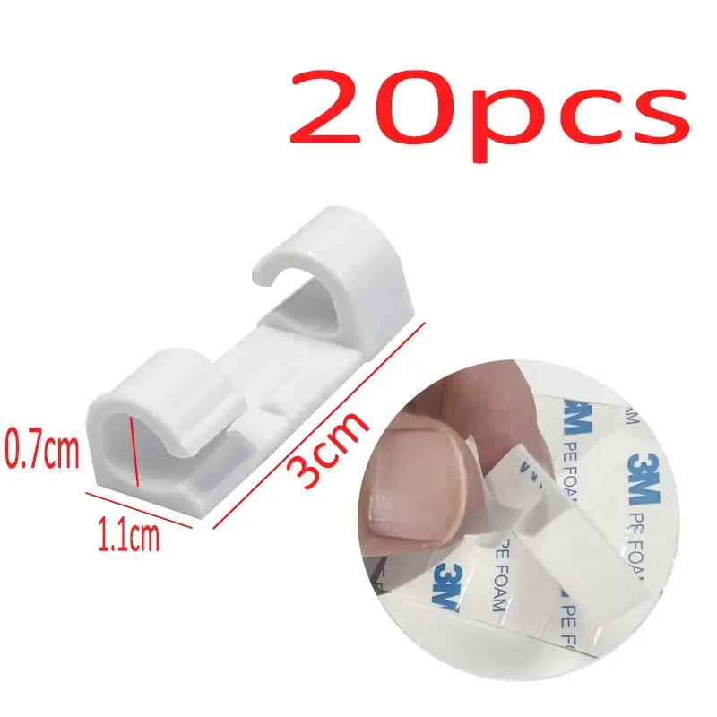Set of 20 transparent adhesive cable clips from Smartlyo for organizing and securing cables neatly and discreetly.