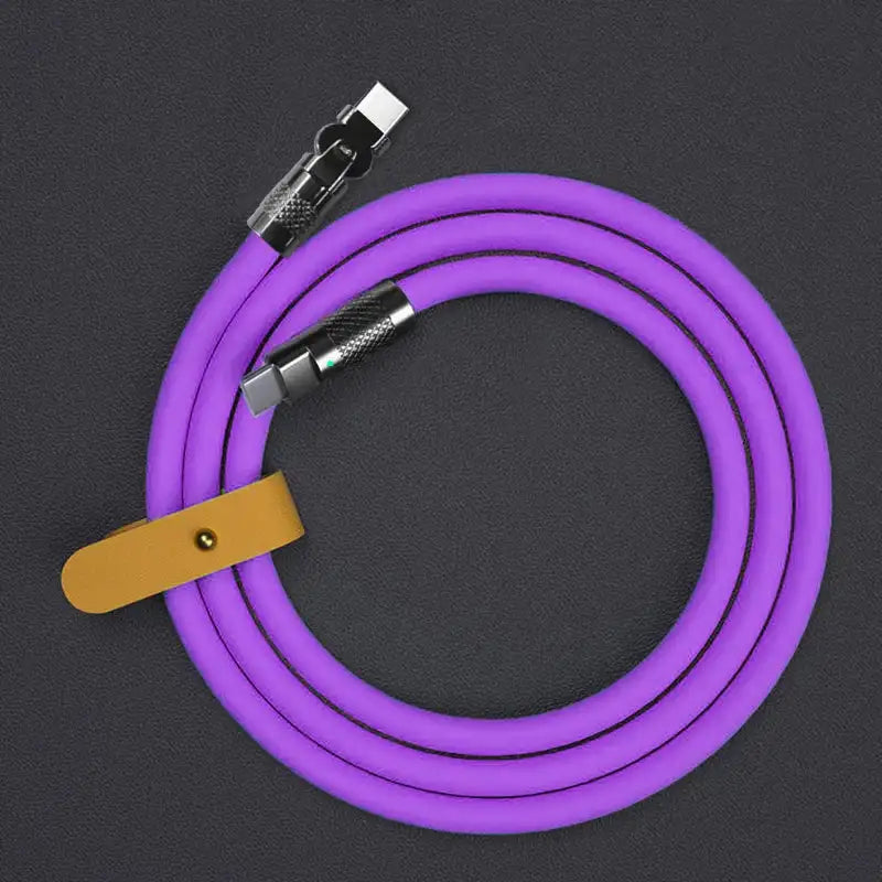 Smartlyo Fast Charge Type C silicone elbow connector with 180° rotation, showing flexible silicone design and secure connection.