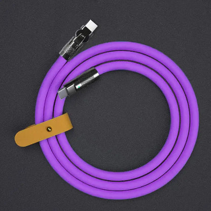 Smartlyo Fast Charge Type C silicone elbow connector with 180° rotation, showing flexible silicone design and secure connection.