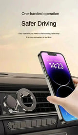Smartlyo 360° strong magnetic cell phone holder attached to a car dashboard with a smartphone secured in place.