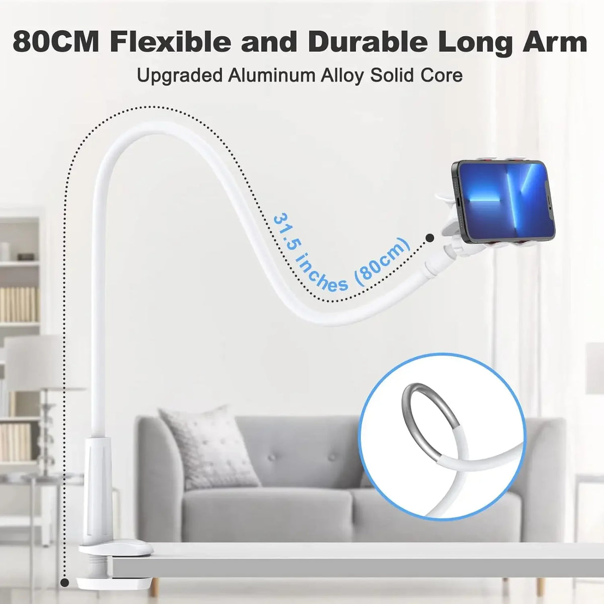 Smartlyo adjustable 360° rotating lazy phone holder with clamp, showing a sleek black design for hands-free device use
