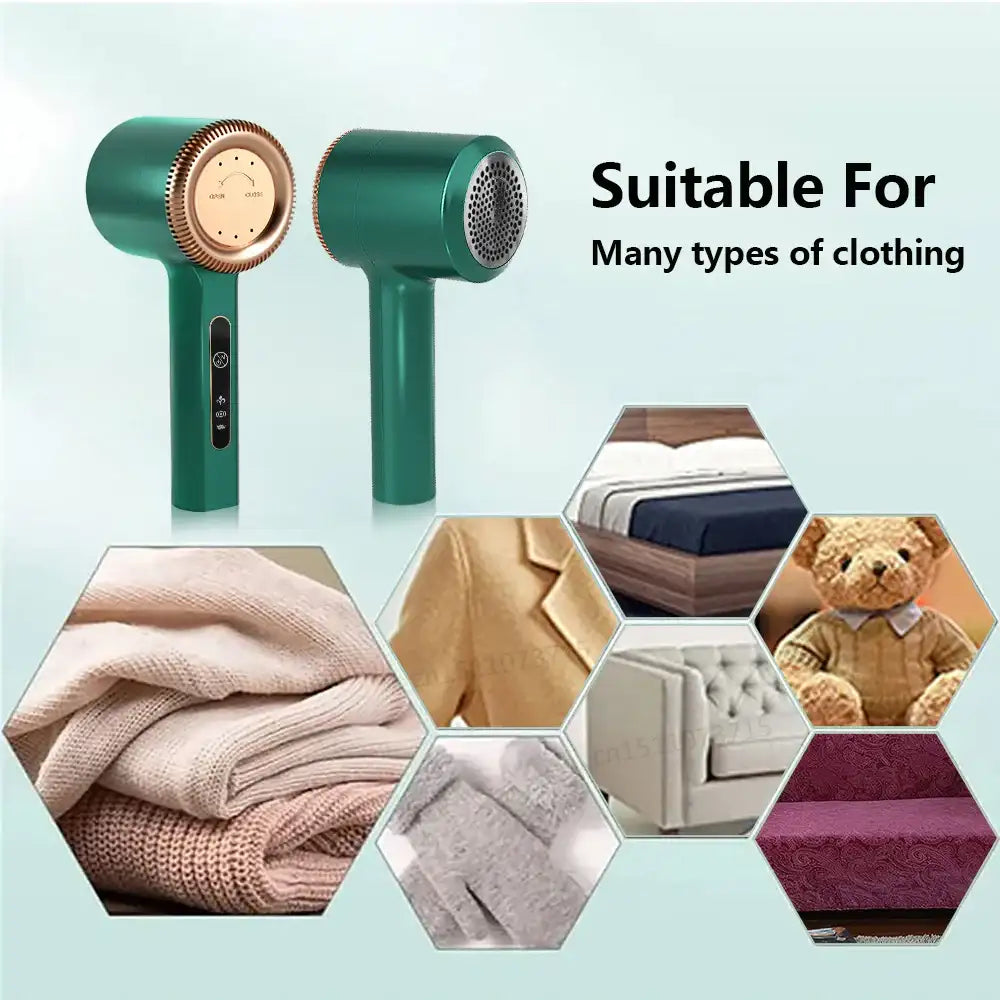 Rechargeable electric lint remover by Smartlyo with a compact design and rotating blade for removing fuzz from clothing and fabrics.