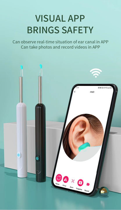 Smartlyo Smart Visual Ear Cleaner with Camera showing a close-up of the device with a camera tip and ergonomic design