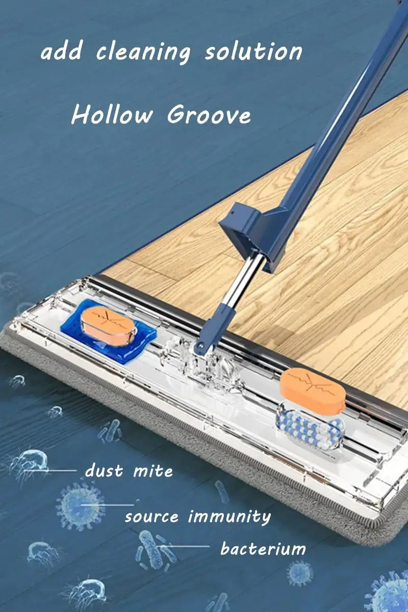 Smartlyo self-wringing 360° flat mop with adjustable handle and microfiber cleaning surface for efficient floor cleaning.