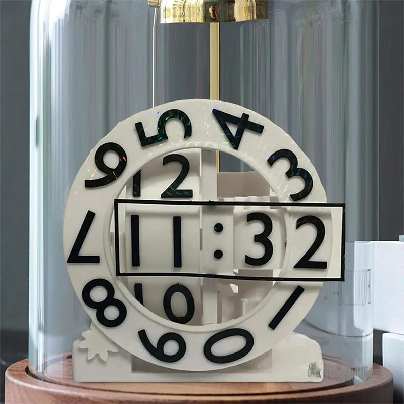 3D printed triaxial clock by Smartlyo with rotating numeric display and modern design, showcasing the detailed clock face.