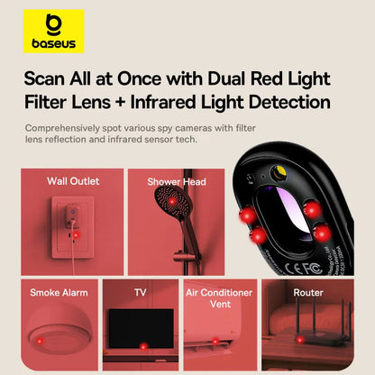Smartlyo Baseus Camera Detector device with compact design and LED indicators for detecting hidden cameras and surveillance equipment.