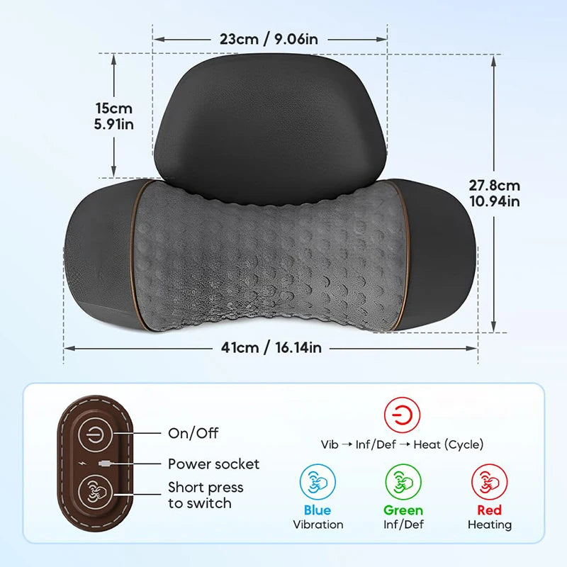 Smartlyo 3-in-1 neck and shoulder pillow massage device for pain relief, showing ergonomic design and cushioned surface.
