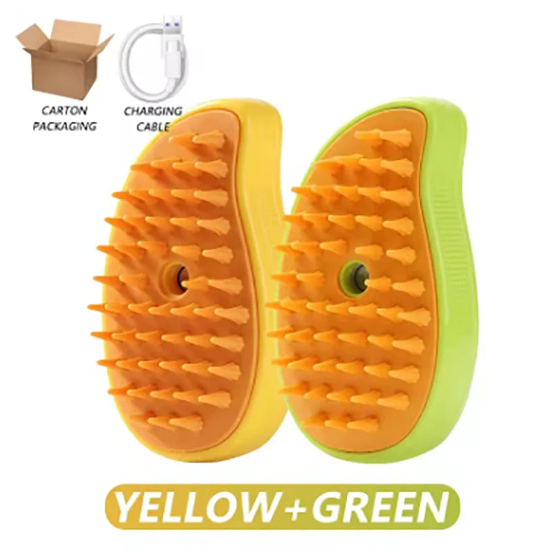 Smartlyo steam pet hair removal brush with electric spray, showing the device in use for removing pet hair effectively.